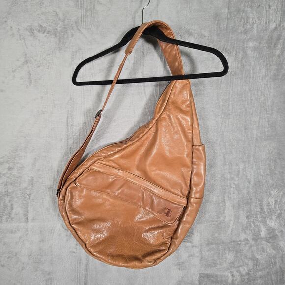 AmeriBag Leather Healthy Back Bag Shoulder Sling Bag 19" Crossbody USA Made Tan - Picture 1 of 8